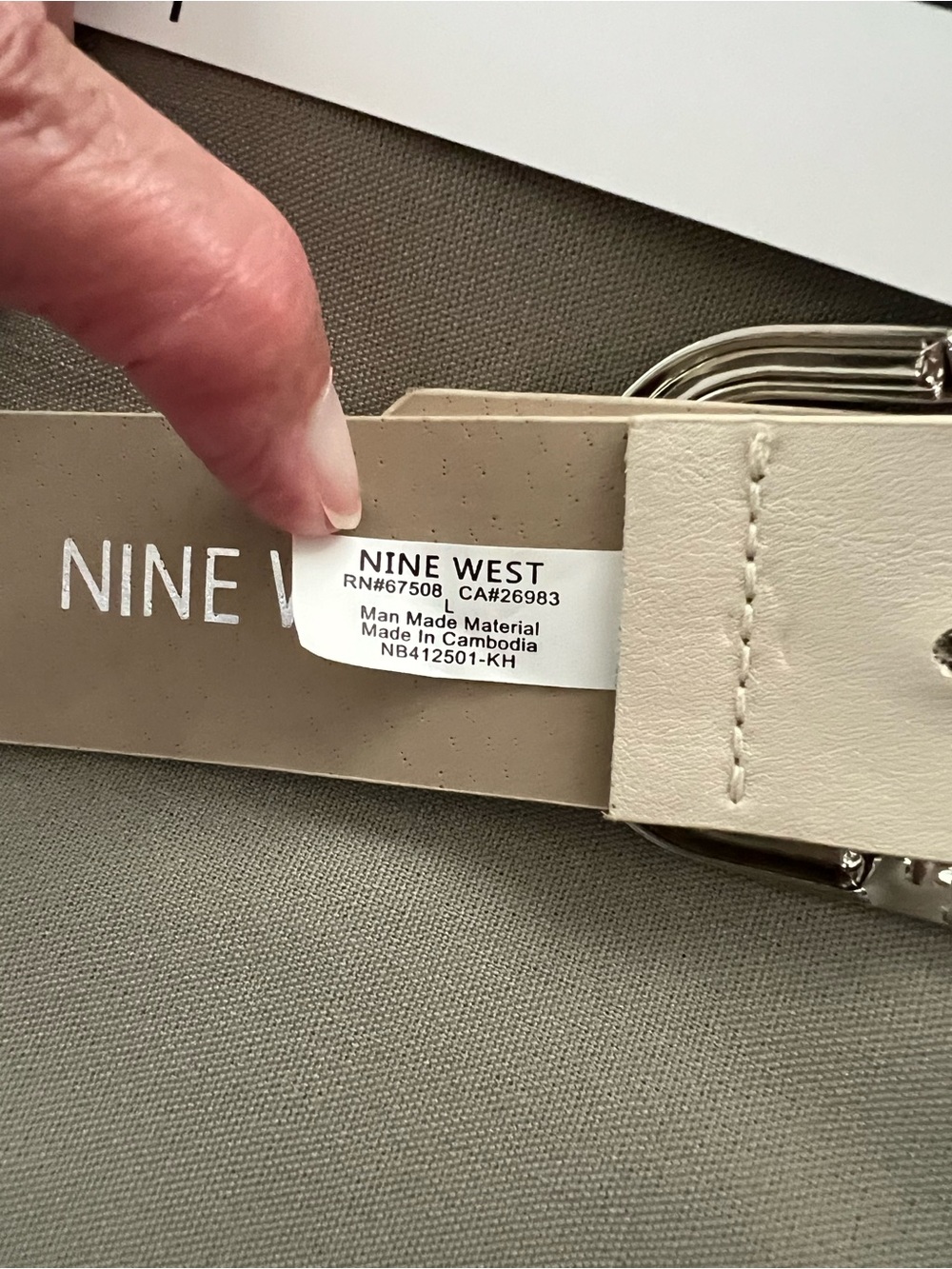 Nine West Cream Perforated Belt with Silver Buckle Size L - Picture 5 of 6